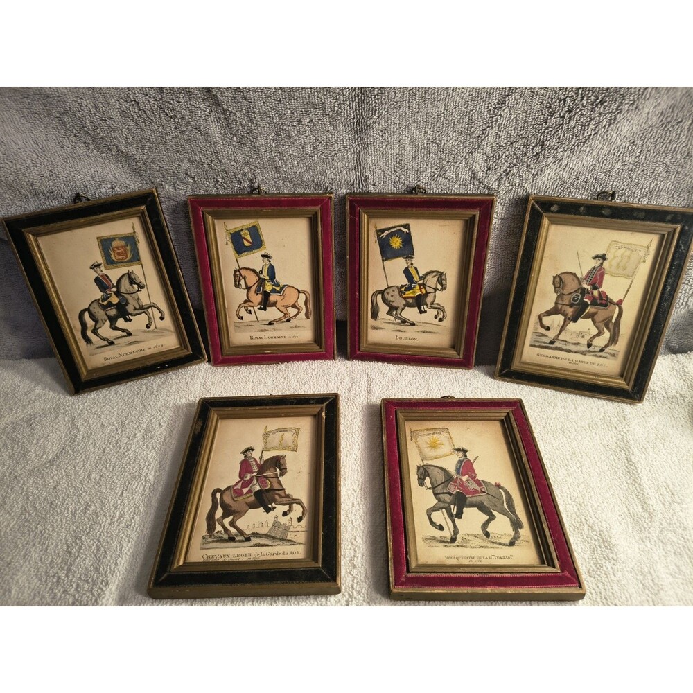 Vintage French Military Cavalry Prints Framed Lot 6 Equestrian Horse Art Decor